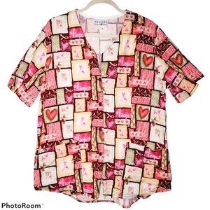 Peaches Uniform Button Up V-Neck Short Sleeve Scrub Top 492